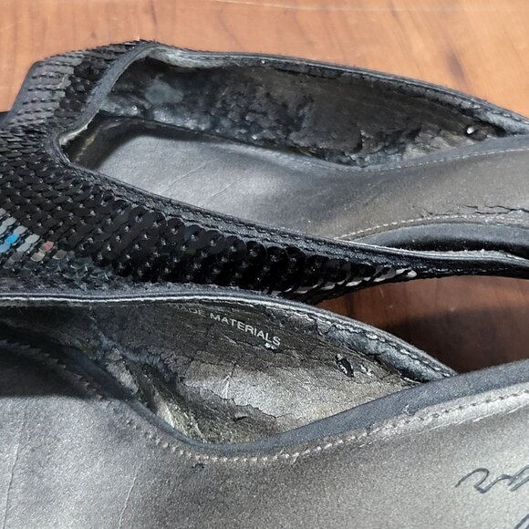 Metaphor Womens Open Toe Heel Shoes Size 8.5 Black Silver Sequins - Picture 9 of 12